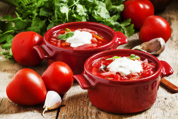 Traditional Russian Ukrainian vegetable soup with cabbage  borsc