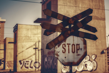 Rail crossing stop sign