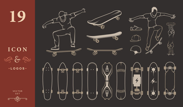 Set of Skateboards, Equipment, and Elements of Street Style