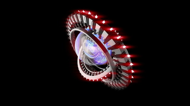 Armillary sphere station with glowing lights with black screen