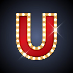 Letter U in shape of retro sing-board with lamps
