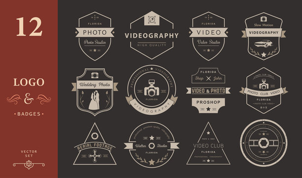 Vector set of badges Photography and Videography
