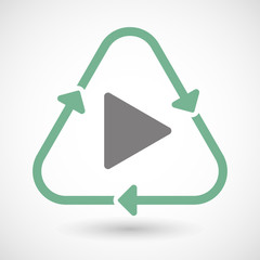 Line art recycle sign icon with a play sign