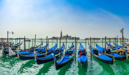 Fototapeta na wymiar Gondolas on Canal Grande with San Giorgio Maggiore, Venice, Italy