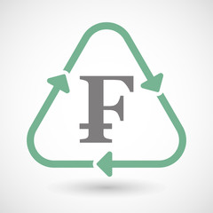 Line art recycle sign icon with a swiss franc sign
