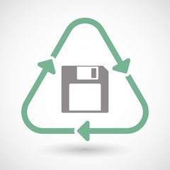 Line art recycle sign icon with a floppy disk