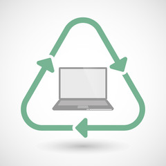Line art recycle sign icon with a laptop