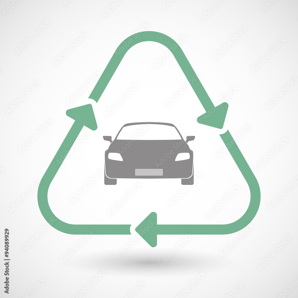 Sticker line art recycle sign icon with a car