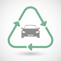Line art recycle sign icon with a car