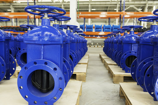 New water pipelines with valve on plant`s stock