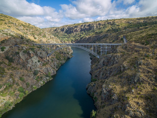 Obraz na płótnie Canvas Aerial view of Requejo iron Bridge, Castile and Leon, Spain
