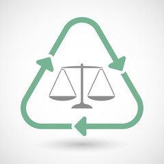 Line art recycle sign icon with a justice weight scale sign