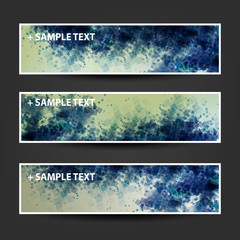 Fototapeta na wymiar Set of Horizontal Banner / Cover Background Designs / Ad Banner Templates - Colors: Green, Blue, Yellow, White
