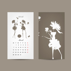 Calendar 2016 grid. Fashion girls design