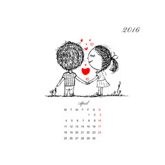 Calendar grid 2016 design. Couple in love together