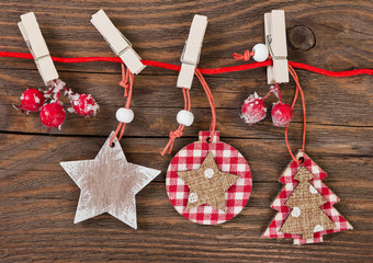 Wooden christmas decoration on wooden background