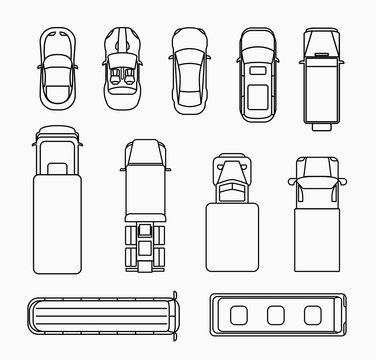 Cars thin line icons top view