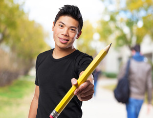 cool chinese-man with pencil