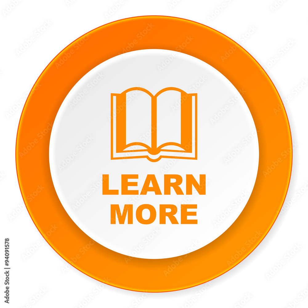 Aufkleber learn more orange circle 3d modern design flat icon on white background
