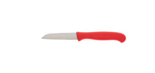 kleines Küchenmesser freigestellt mit roten Griff