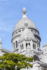 PARIS, FRANCE, on AUGUST 31, 2015. Architectural details of a basilica Sakre Kerr (fr. Basilique du Sacre Coeur) on Montmartre. Sakre Kerr is one of symbols of Paris