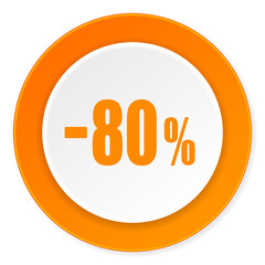 80 percent sale retail orange circle 3d modern design flat icon on white background