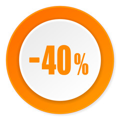 40 percent sale retail orange circle 3d modern design flat icon on white background