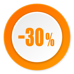 30 percent sale retail orange circle 3d modern design flat icon on white background
