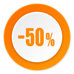 50 percent sale retail orange circle 3d modern design flat icon on white background