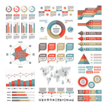 Business infographic concept - vector set of infographic elements in flat design style for presentation, booklet, website etc. Big set of Infographics. Infographics collection. Vector icons set.