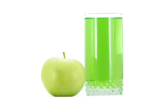 Apple juice and fresh green apple isolated on white
