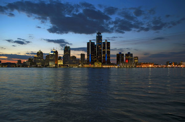 Fototapeta na wymiar Detroit City Panoramic Night Shot With Lights 2015