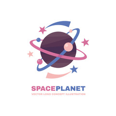 Spaceplanet - vector logo concept. Abstract planets illustration. Solar system concept illustration. Galaxy sign. Space logo. Planets logo. Vector logo template. Design element.