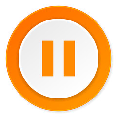 pause orange circle 3d modern design flat icon on white background