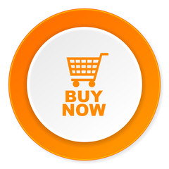 buy now orange circle 3d modern design flat icon on white background