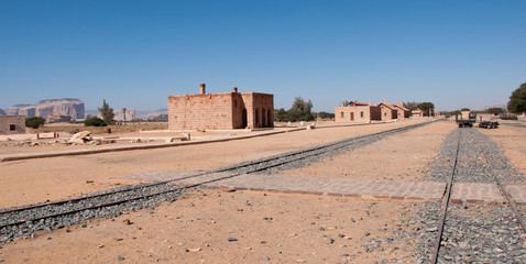 Hejaz Railway station in Saudi desert near Al-Ula