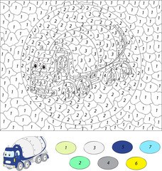 Fototapeta premium Color by number educational game for kids. Cartoon concrete mixe