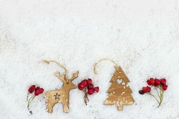 christmas background with wooden reindeer