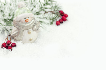 Snowman with winter snow background