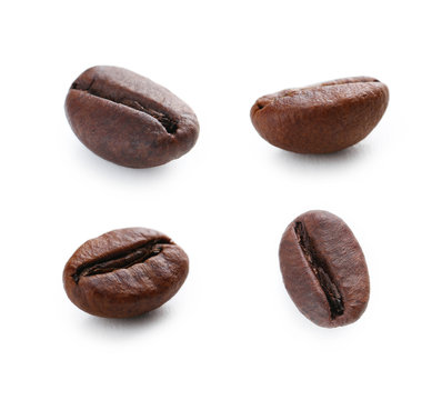 Collage of Roasted coffee bean isolated on a white