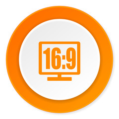16 9 display orange circle 3d modern design flat icon on white background
