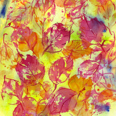 Naklejka na ściany i meble autumn leaves fall watercolor