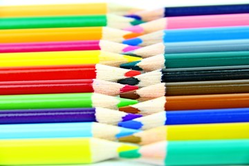 Colour pencils on white background