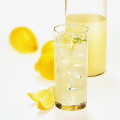 A glass tumbler of fresh home made lemonade