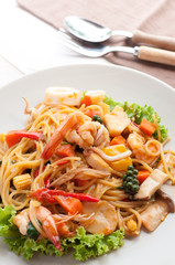Spaghetti seafood in white dish