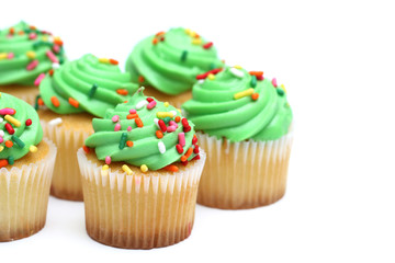 Green Cupcakes Isolated on a White Background