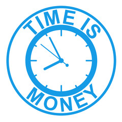 Icono plano texto TIME IS MONEY azul