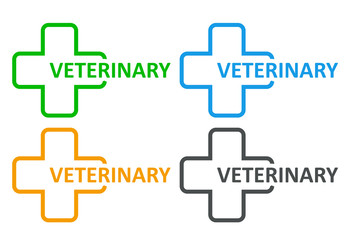 Fototapeta premium Texto VETERINARY en una cruz con varios colores