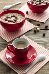 Coffee and delicious breakfast cereal chocolate balls
