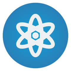 Flat white Nuclear icon on blue circle